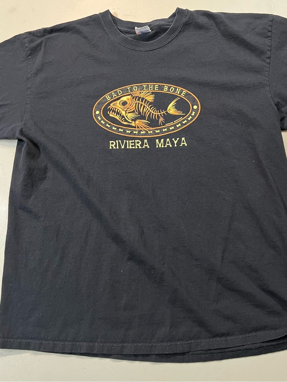Vintage Riviera Maya Bad To The Bone Fish Skeleton Graphic T Shirt Mens 2XL